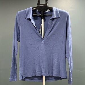 J Crew NEW Womens Fits XL Blue Ribbed Polo Tee T Shirt BA415 V Neck